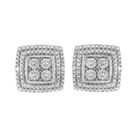 .925 Sterling Silver Diamond Accented Square Shaped Milgrain Stud Earrings (I-J Clarity, I3 Color)