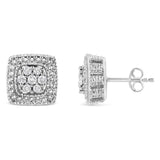 .925 Sterling Silver 1/2 Cttw Diamond Miligrain Square Shape Stud Earrings (I-J Color, I2-I3 Clarity)-1 thumbnail 2