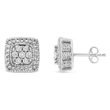 .925 Sterling Silver 1/2 Cttw Diamond Miligrain Square Shape Stud Earrings (I-J Color, I2-I3 Clarity)-1