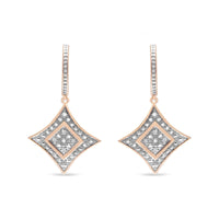 10K Rose Gold Plated Sterling Silver Round Cut Diamond Cushion Dangle Earrings (0.04 cttw, H-I Color, I2-I3 Clarity)