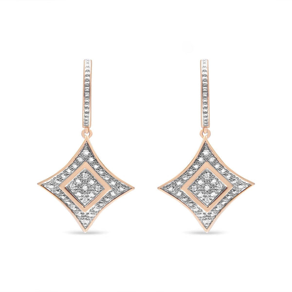 10K Rose Gold Plated Sterling Silver Round Cut Diamond Cushion Dangle Earrings (0.04 cttw, H-I Color, I2-I3 Clarity)