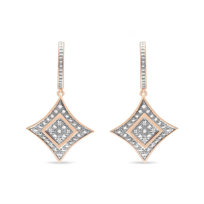 10K Rose Gold Plated Sterling Silver Round Cut Diamond Cushion Dangle Earrings (0.04 cttw, H-I Color, I2-I3 Clarity)