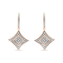 14K Rose Gold Plated .925 Sterling Silver Round-Cut Diamond Accent Dangle Rhombus Earrings (H-I Color, I2-I3 Clarity)-1