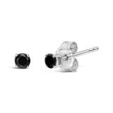 .925 Sterling Silver Black Diamond Solitaire Stud Earrings (Black Color, I2-I3 Clarity)-4 thumbnail 5