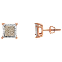 10K Two-Toned Princess-Cut Composite Diamond Stud Earrings (1/2 cttw, J-K Color, I1-I2 Clarity)
