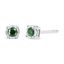 Sterling Silver Rose Cut Treated Green Diamond Solitaire Stud Earrings (0.25 cttw, Green Color, I2-I3 Clarity)-1