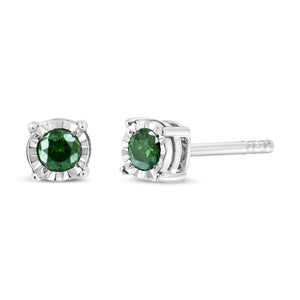 Sterling Silver Rose Cut Treated Green Diamond Solitaire Stud Earrings (0.25 cttw, Green Color, I2-I3 Clarity)-1