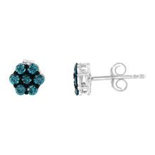 Sterling Silver Treated Blue Diamond Floral Stud Earrings (0.5 cttw, Blue Color, I2-I3 Clarity)-1