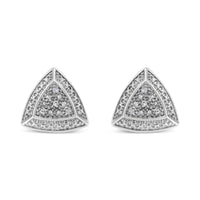 .925 Sterling Silver Diamond-Accented Trillion Shaped 4-Stone Halo-Style Stud Earrings (H-I Color, I2-I3 Clarity)