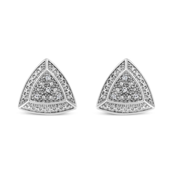 .925 Sterling Silver Diamond-Accented Trillion Shaped 4-Stone Halo-Style Stud Earrings (H-I Color, I2-I3 Clarity)