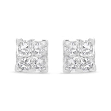 .925 Sterling Silver 5/8 Cttw Princess Cut Diamond Invisible Set Quad Composite Stud Earrings (I-J Color, I2-I3 Clarity)-1