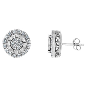 Sterling Silver Diamond Cluster Earrings (1 cttw, I-J Color, I2-I3 Clarity)-1