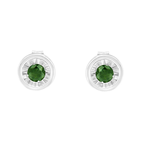.925 Sterling Silver 1/4 Cttw Round Brilliant-Cut Green Diamond Miracle-Set Stud Earrings (Fancy Color-Enhanced, I1-I2 Clarity)