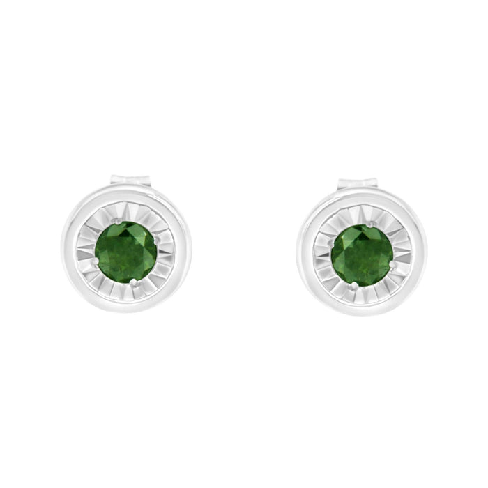.925 Sterling Silver 1/4 Cttw Round Brilliant-Cut Green Diamond Miracle-Set Stud Earrings (Fancy Color-Enhanced, I1-I2 Clarity)