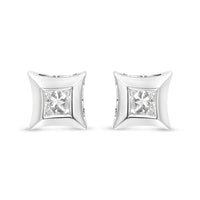 10K White Gold 1/3 Cttw Invisible Set Style Princess-Cut Diamond Stud Earrings (H-I Color, SI2-I1 Clarity)