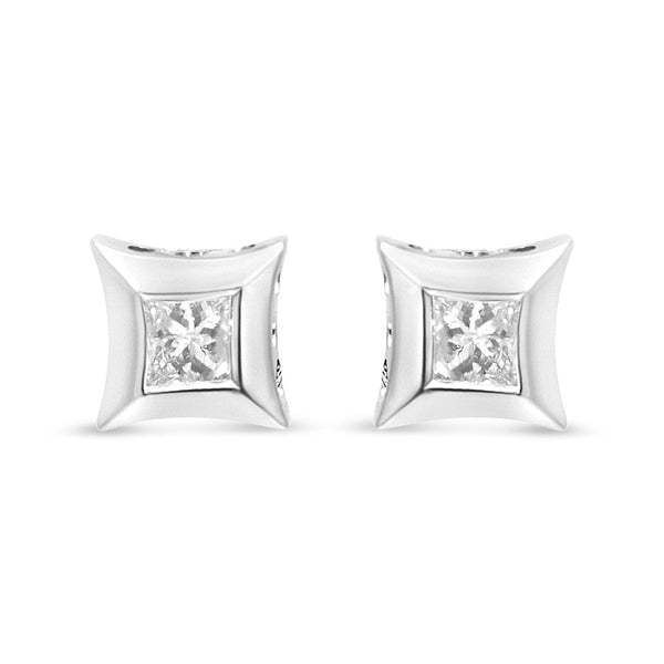 10K White Gold 1/3 Cttw Invisible Set Style Princess-Cut Diamond Stud Earrings (H-I Color, SI2-I1 Clarity)