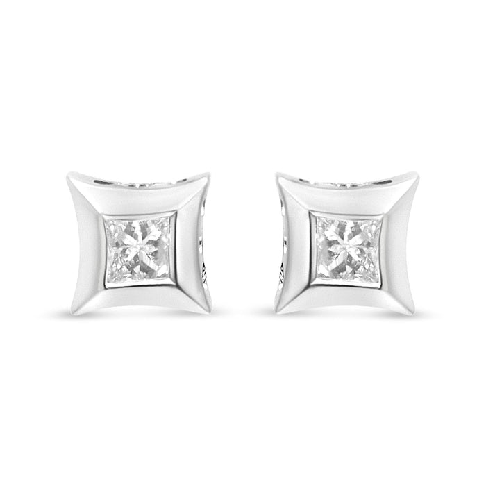 10K White Gold 1/3 Cttw Invisible Set Style Princess-Cut Diamond Stud Earrings (H-I Color, SI2-I1 Clarity)