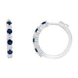 10K White Gold 2.5MM Sapphire Gemstone and 1/2 Cttw Diamond Hoop Earrings (H-I Color, I1-I2 Clarity)-2 thumbnail 3