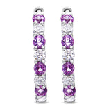 10K White Gold 2.5MM Sapphire Gemstone and 1/2 Cttw Diamond Hoop Earrings (H-I Color, I1-I2 Clarity)-3 thumbnail 4