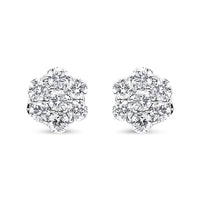 14K White Gold 7 Stone Floral Cluster Round Brilliant Cut Diamond Stud Earrings with Screw Backs(I-J, SI2-I1)