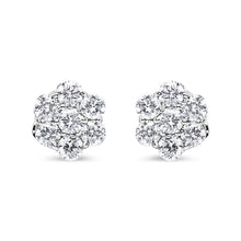 14K White Gold 7 Stone Floral Cluster Round Brilliant Cut Diamond Stud Earrings with Screw Backs(I-J, SI2-I1)-3