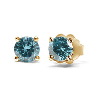 14K Gold 1/2 Cttw Aqua Blue Diamond Screw-Back 4-Prong Classic Stud Earrings (Color Treated, I2-I3)