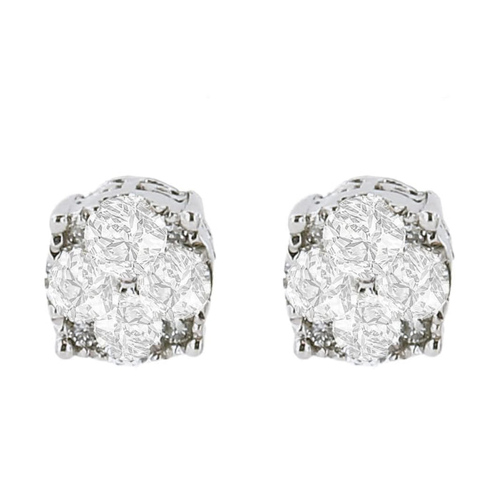.925 Sterling Silver 1/2 cttw Prong Set Round-Cut Diamond Cluster Stud Earring (I-J Color, I2-I3 Clarity)