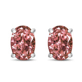 14K White Gold Lab Grown Pink Oval 4 Prong Set Classic Diamond Solitaire Stud Earrings (Pink Color, VS2-SI1 Clarity)-2 thumbnail 3