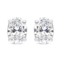 14K White Gold Lab Grown Oval Solitaire Diamond Stud Earrings (F-G Color, VS2-SI1 Clarity)