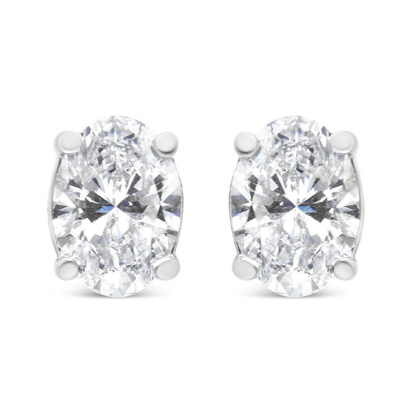 14K White Gold Lab Grown Oval Solitaire Diamond Stud Earrings (F-G Color, VS2-SI1 Clarity)