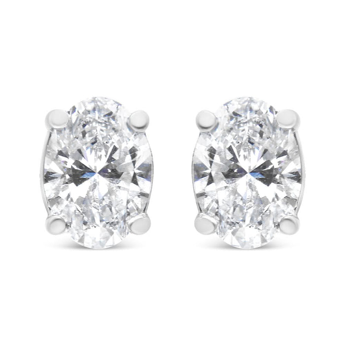 14K White Gold Lab Grown Oval Solitaire Diamond Stud Earrings (F-G Color, VS2-SI1 Clarity)