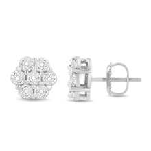 14K White Gold 1.0 Cttw Prong Set Round-Cut Diamond Floral Stud Earrings (H-I Color, I1-I2 Clarity)-1