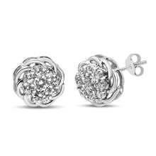 .925 Sterling Silver 1/2 Cttw Round Diamond Cluster Openwork Floral Halo Stud Earrings (I1-I2 Clarity, I-J Color)-1