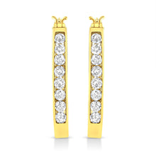 14k Yellow Gold Plated .925 Sterling Silver 1.0 Cttw Channel Set Brilliant Round Cut Diamond Hoop Earrings (J-K Color, I2-I3 Clarity)-1