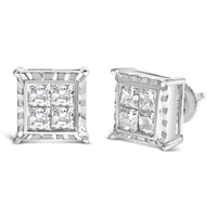 14K White Gold 2.00 Cttw Invisible Set Princess-Cut Lab Grown Diamond Wavy Quad Stud Earrings