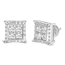 14K White Gold 2.00 Cttw Invisible Set Princess-Cut Lab Grown Diamond Wavy Quad Stud Earrings-1