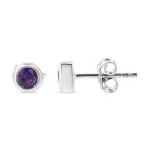 .925 Sterling Silver Bezel Set 3.5mm Created Gemstone Solitaire Stud Earrings-4