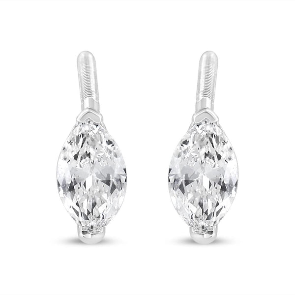 14K White Gold 1/2 Cttw 2 Prong Set Marquise Solitaire Lab Grown Diamond Stud Earrings (F-G Color, VS2-SI1 Clarity)