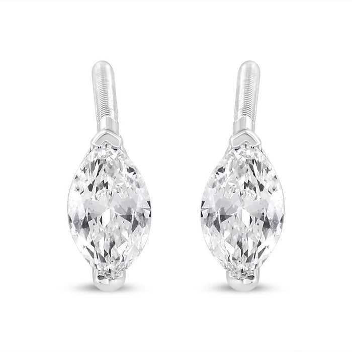 14K White Gold 1/2 Cttw 2 Prong Set Marquise Solitaire Lab Grown Diamond Stud Earrings (F-G Color, VS2-SI1 Clarity)