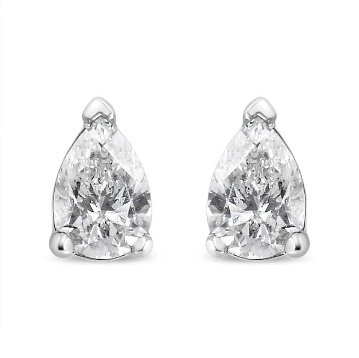 14K White Gold Pear Shape Solitaire Lab Grown Diamond Stud Earrings (F-G Color, VS2-SI1 Clarity)