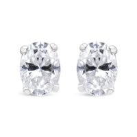 14K White Gold Lab Grown Oval Solitaire Diamond Stud Earrings (F-G Color, VS2-SI1 Clarity)