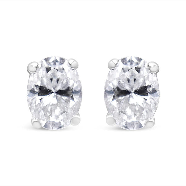 14K White Gold Lab Grown Oval Solitaire Diamond Stud Earrings (F-G Color, VS2-SI1 Clarity)