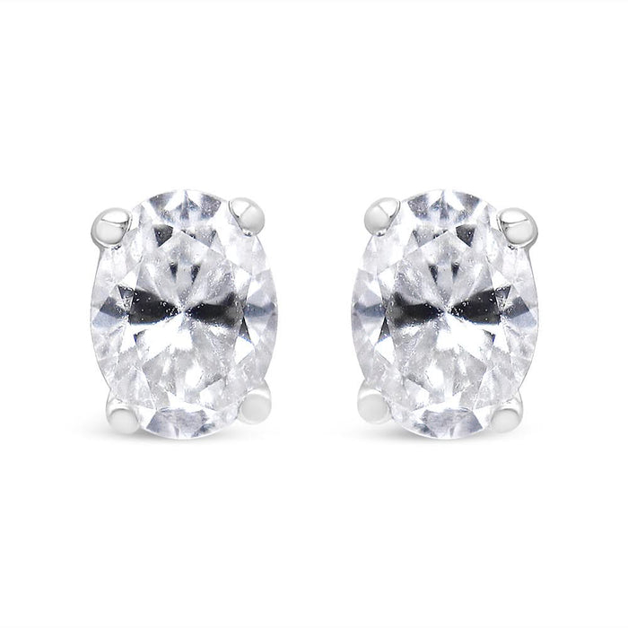 14K White Gold Lab Grown Oval Solitaire Diamond Stud Earrings (F-G Color, VS2-SI1 Clarity)