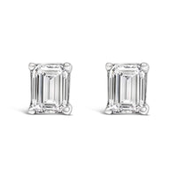 14K White Gold Emerald Cut Lab-Grown Diamond Solitaire Stud Earrings (F-G Color, VS1-VS2 Clarity)