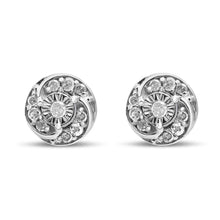 .925 Sterling Silver 1/4 Cttw Round Diamond Spiral Halo Cluster Stud Earrings (I-J Color, I2-I3 Clarity)-1