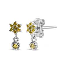 .925 Sterling Silver 1/10 Cttw Yellow Diamond Star Stud with Bezel Drop Dangle Earrings (Yellow Color, I2-I3 Clarity)-1