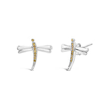.925 Sterling Silver Yellow Diamond Accent Dragonfly Stud Earrings (Yellow Color, I2-I3 Clarity)-1