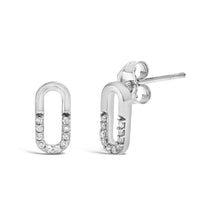 925 Sterling Silver 1/10 Diamond Diamond Paperclip Stud Earrings (H-I Color, I2-I3 Clarity)-1