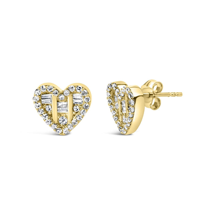 .925 Sterling Silver 1/2 Cttw Round and Baguette Diamond Composite Heart Shaped Stud Earring (I-J Color, SI2-I1 Clarity)