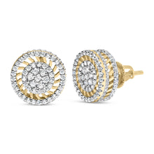 10K Yellow Gold 1.00 Cttw Diamond Halo Radiant Sunburst Stud Earrings (I-J Color, I2-I3 Clarity)-1